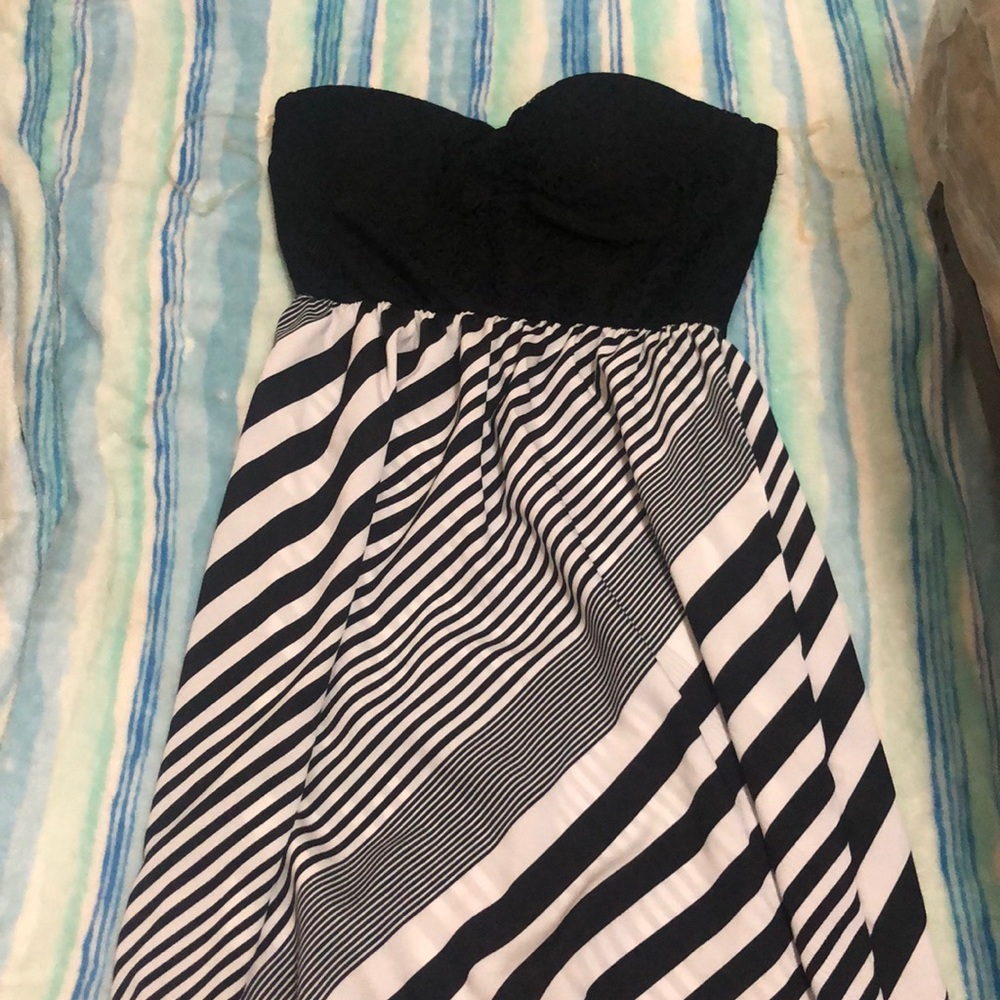 Long, Strapless, Black & White Dress